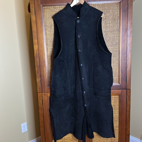 Eskandar Black Sleeveless Suede Leather shearling Vest Sz1 Large - Picture 8 of 8